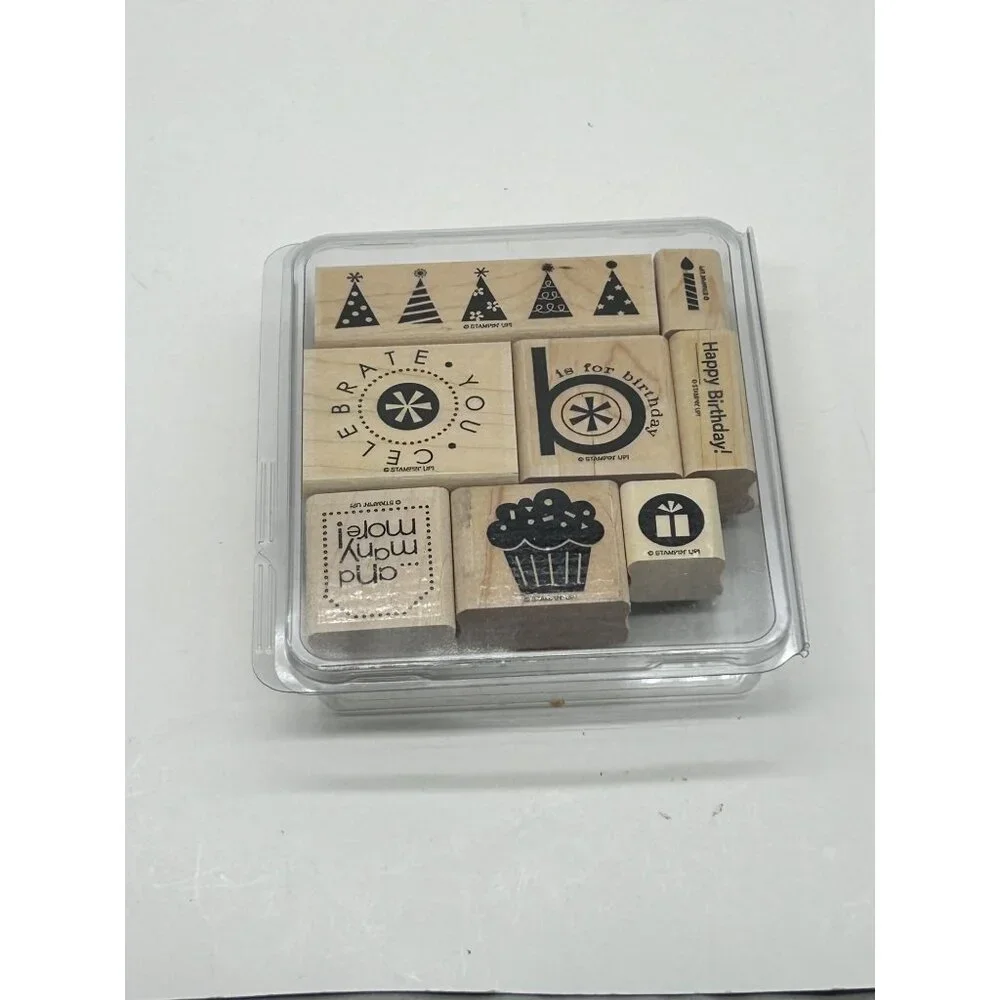 Stampin’ Up! 8pc Birthday Party Stamps Cupcakes Presents Hats Candles‎ Words